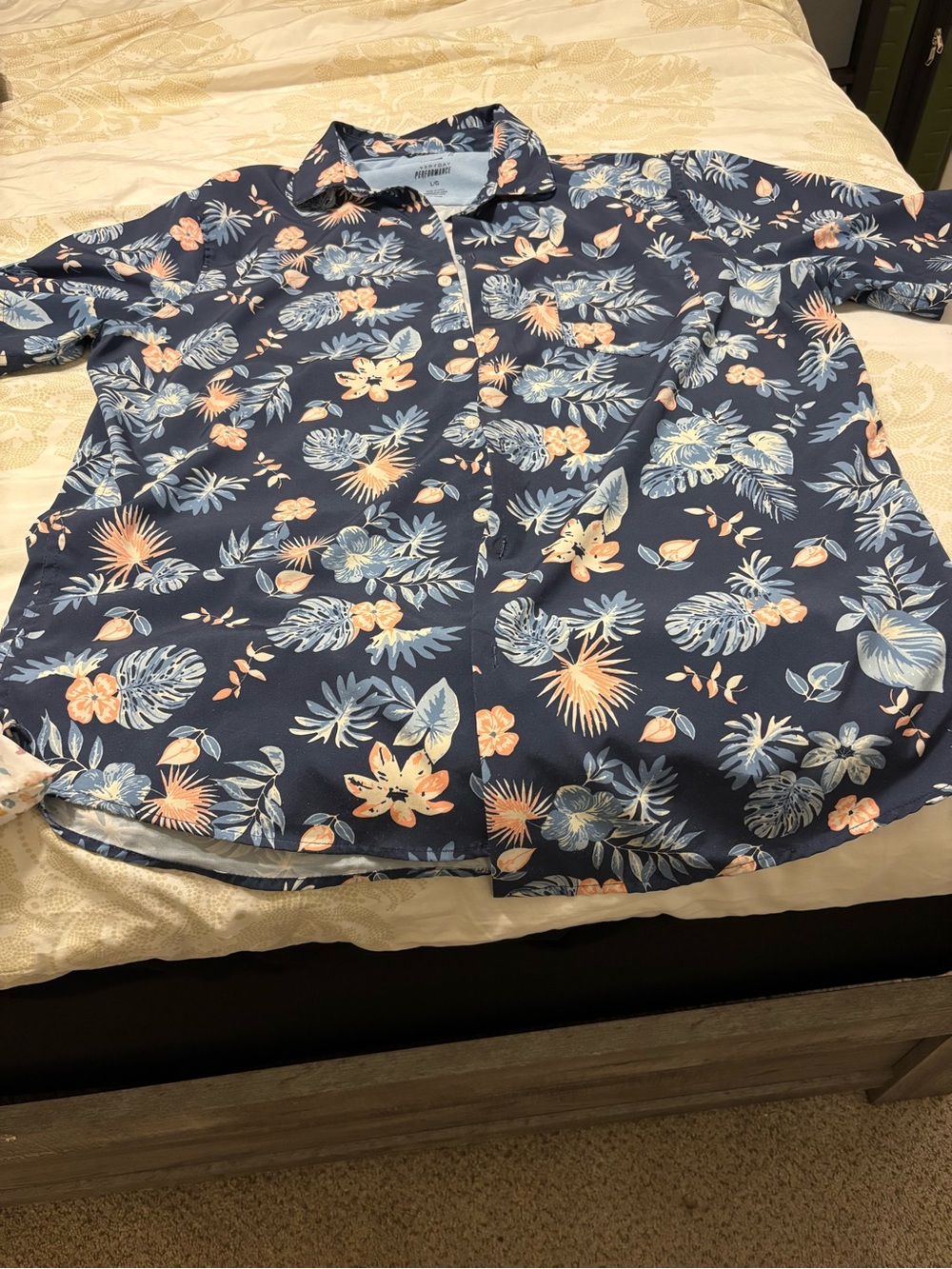 Chaps Navy Floral Short-Sleeve Button-Down Shirt